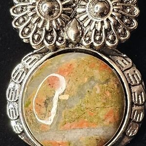 Silver Owl Pendant with Multicolor Stone